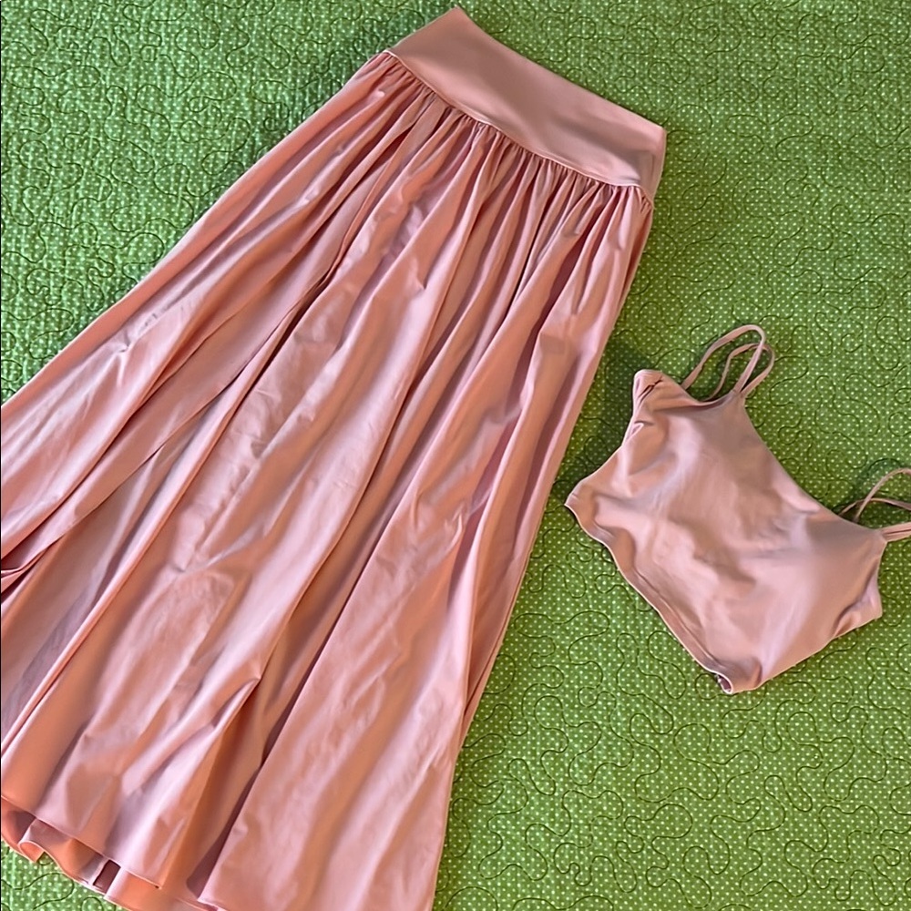 HALARA Pink Skirt Top Set Small TikTok Built In Bra Yoga High Waisted Maxi